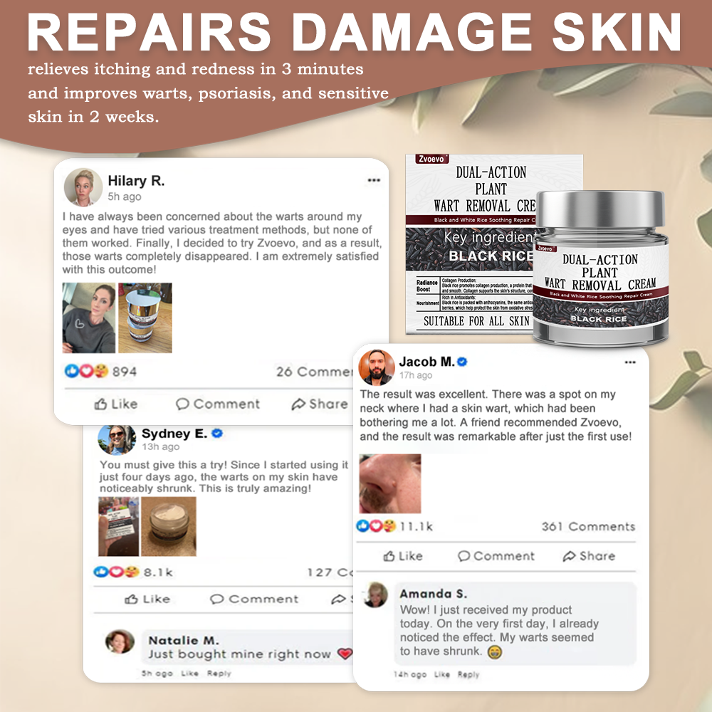 Zvoevo® Black Rice Skin Repair Essence Cream ⚕️ FDA Certified (Removes warts and skin growths, improves keratin buildup and seborrheic dermatitis, follicular keratosis, age spots, and bruising)