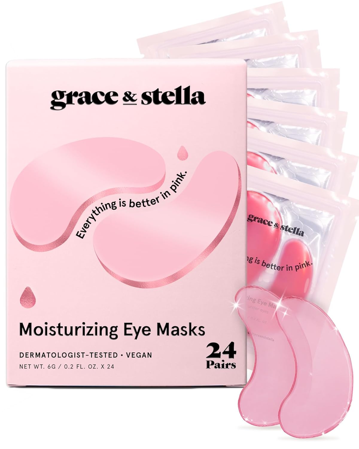 Grace & Stella Under Eye Mask - Reduce Dark Circles, Puffy Eyes, Undereye Bags & Wrinkles - Gel Under Eye Patches, Vegan & Cruelty-Free Self Care (72 Pairs, Gold Pink Blue)