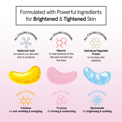 Grace & Stella Under Eye Mask - Reduce Dark Circles, Puffy Eyes, Undereye Bags & Wrinkles - Gel Under Eye Patches, Vegan & Cruelty-Free Self Care (72 Pairs, Gold Pink Blue)