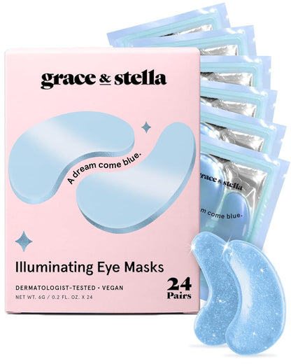 Grace & Stella Under Eye Mask - Reduce Dark Circles, Puffy Eyes, Undereye Bags & Wrinkles - Gel Under Eye Patches, Vegan & Cruelty-Free Self Care (72 Pairs, Gold Pink Blue)