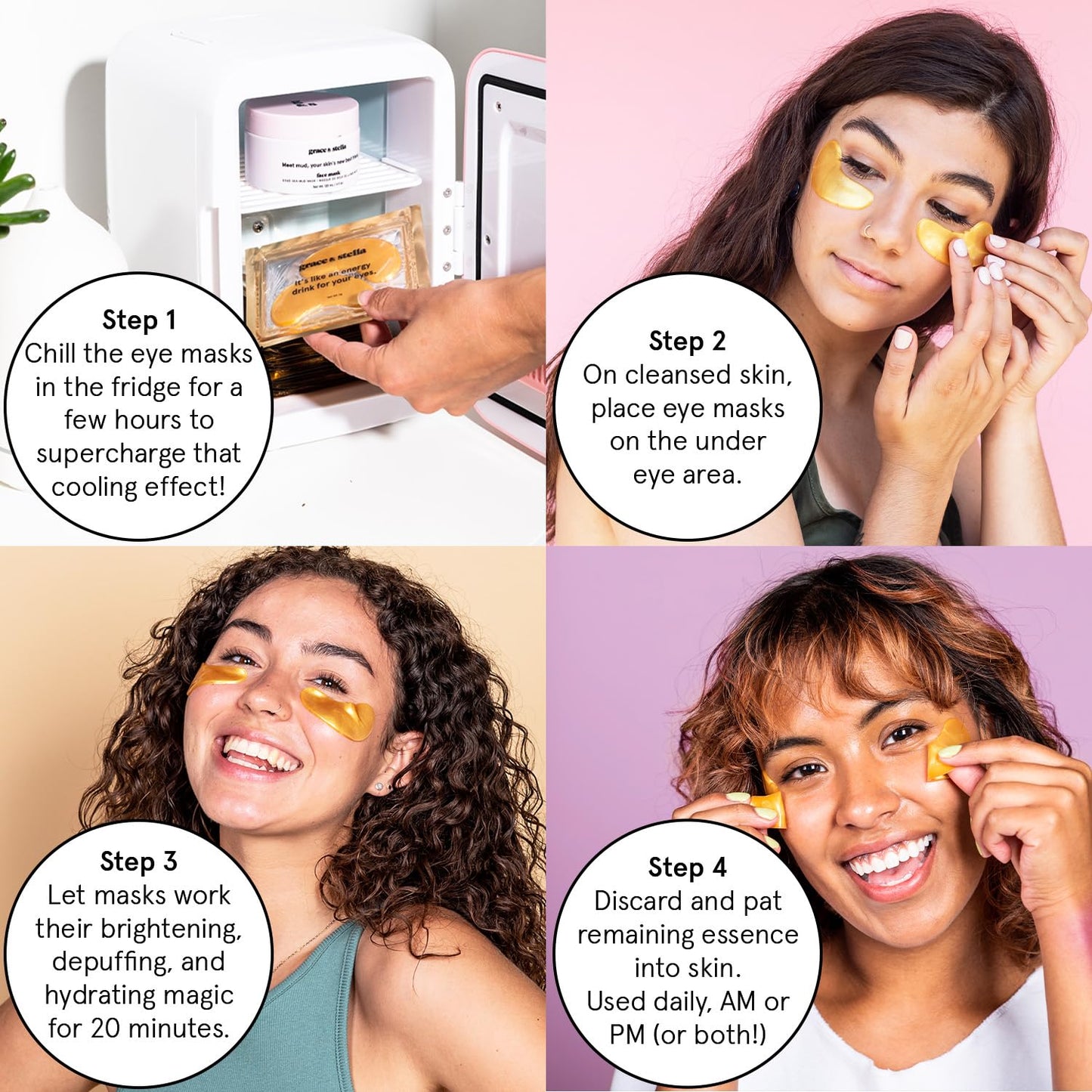 Grace & Stella Under Eye Mask - Reduce Dark Circles, Puffy Eyes, Undereye Bags & Wrinkles - Gel Under Eye Patches, Vegan & Cruelty-Free Self Care (72 Pairs, Gold Pink Blue)